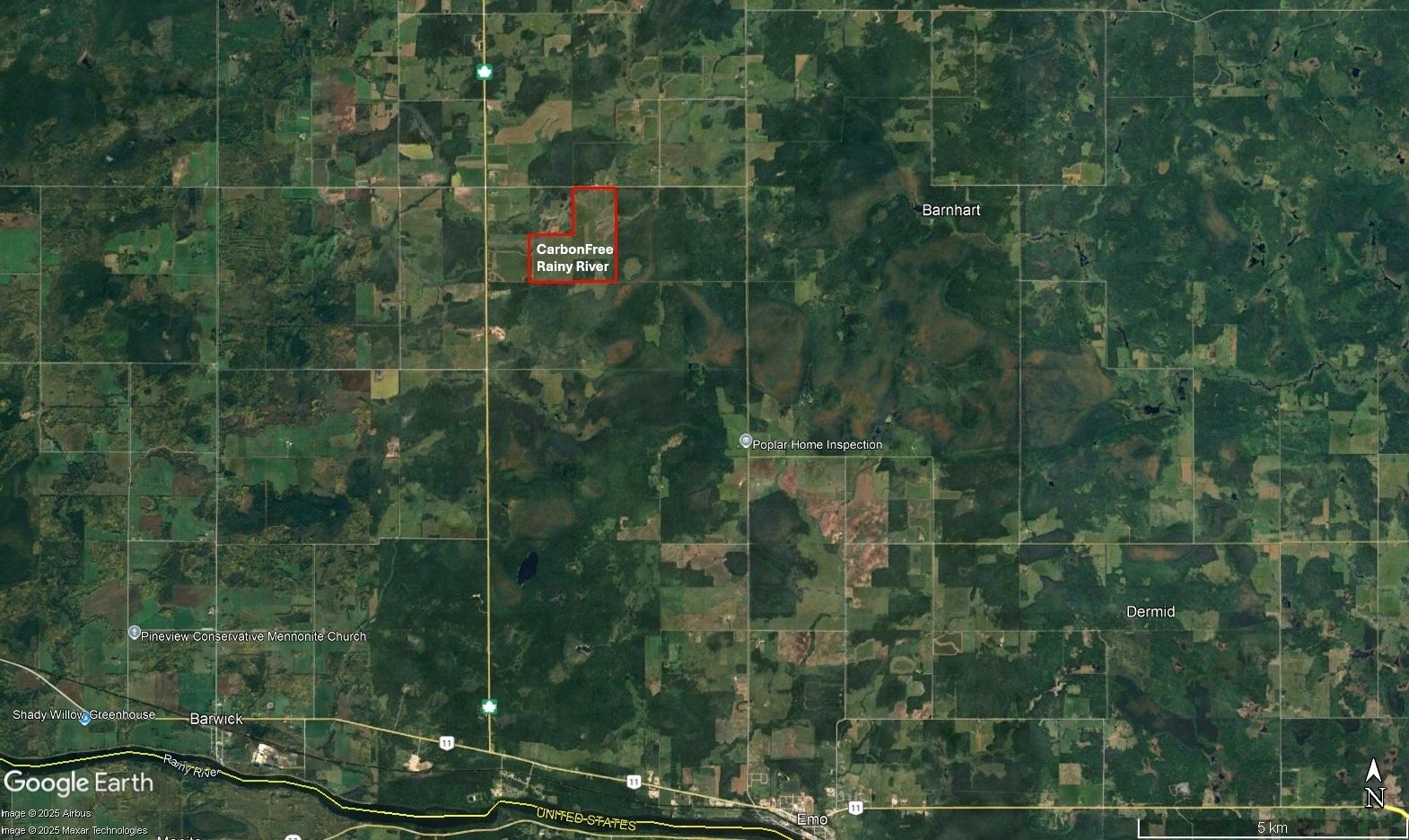 Site map of the CarbonFree Rainy River project in Chapple Township